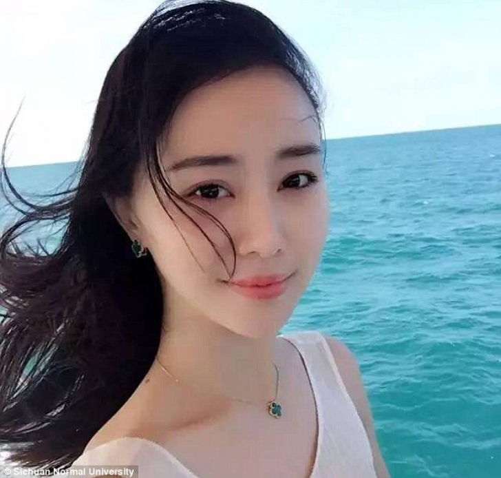 Beautiful chinese college girl wearing