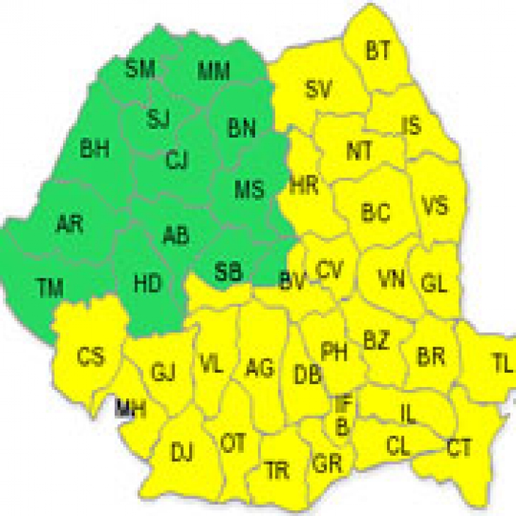 Atenţionare meteorologică cod galben pentru 28 de judeţe ale ţării