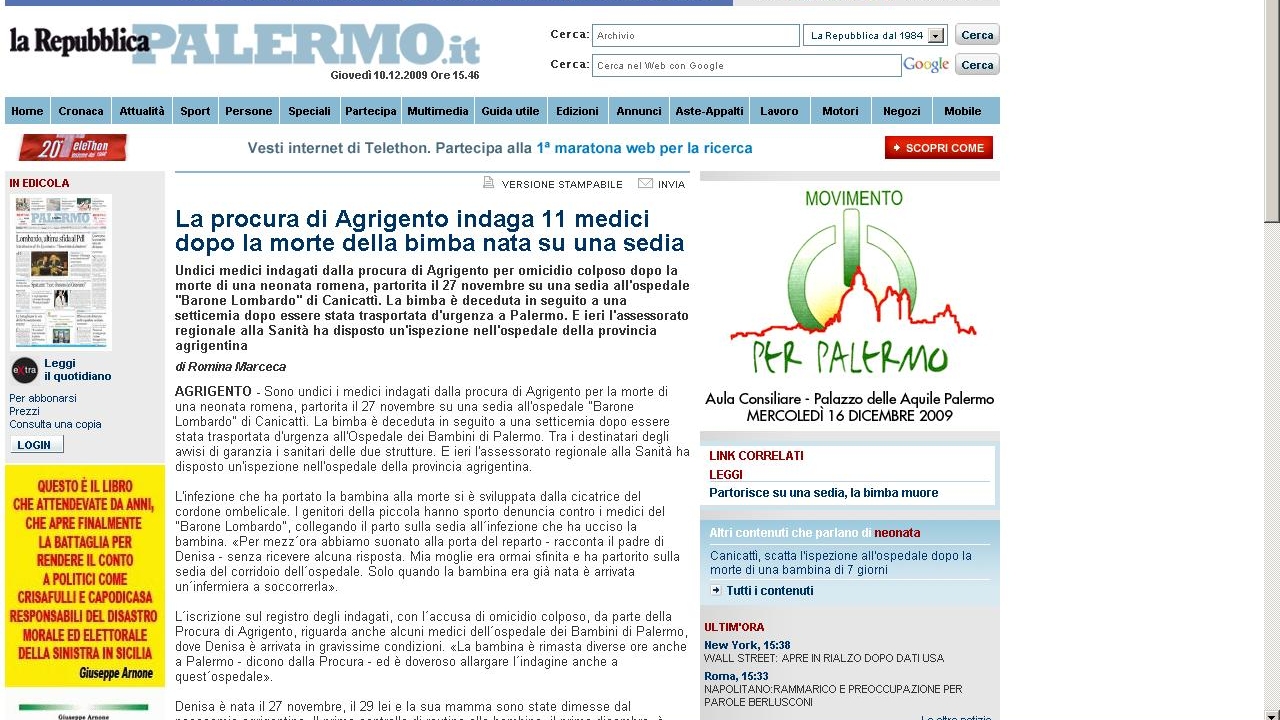 O fetiţă de origine română a murit în Italia / FOTO: La Repubblica