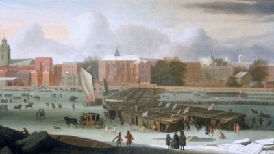 Un târg pe Tamisa îngheţată la Temple Stairs - de Abraham Danielsz Hondius