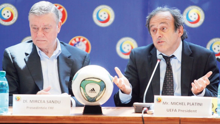 Mircea Sandu, preşedintele FRF, şi Michel Platini, şeful UEFA
