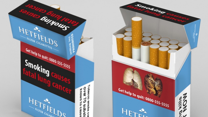 Noile pachete de ţigări vor avea avertismente pe ambele părţi.
