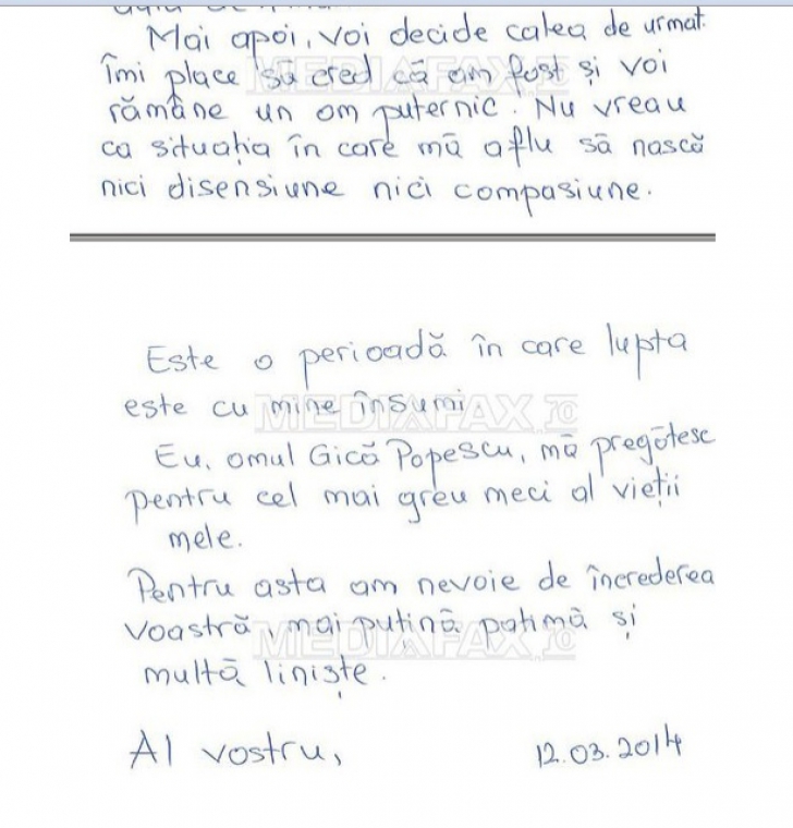 Scrisoarea lui Gică Popescu