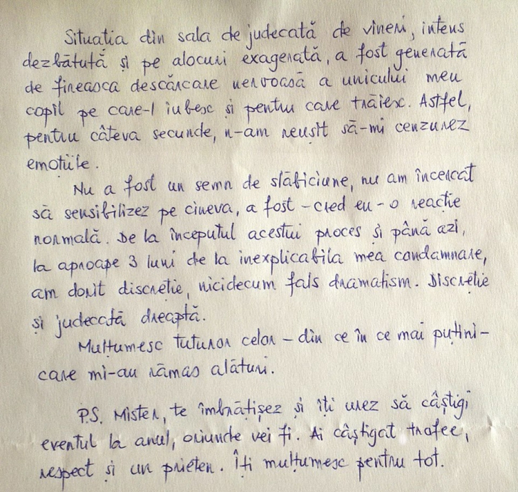Scrisoarea lui MM Stoica, din închisoare