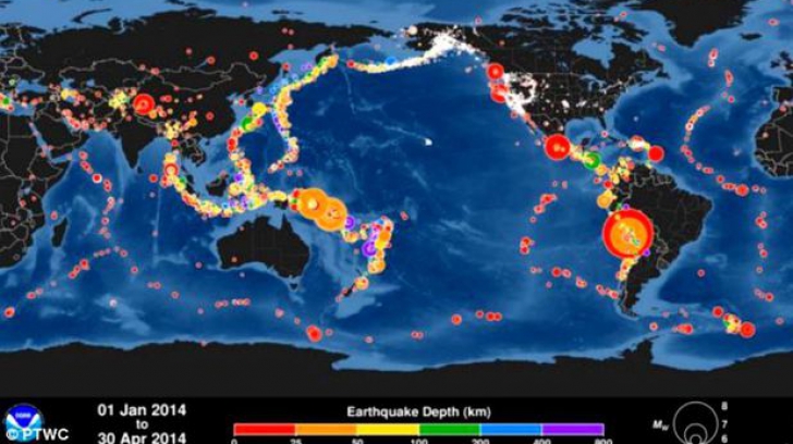 În luna aprilie 2014, au avut loc 13 cutremure majore. 