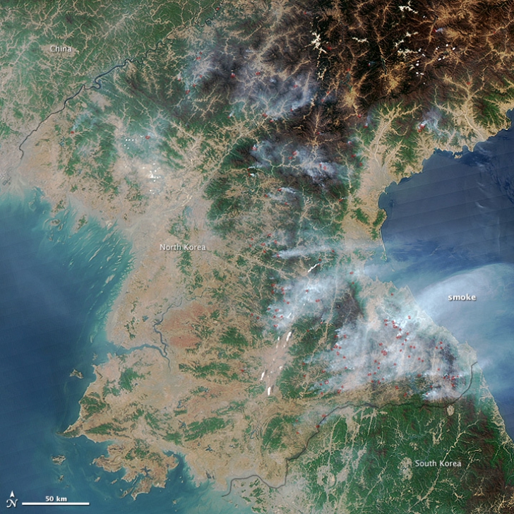 Un satelit NASA a observat zeci de incendii în Coreea de Nord