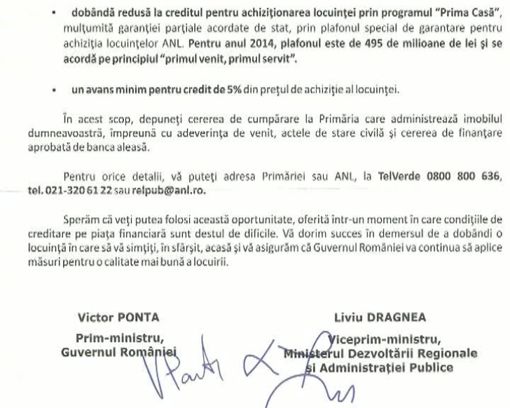 Victor Ponta şi Liviu Dragnea le-au scris chiriaşilor ANL