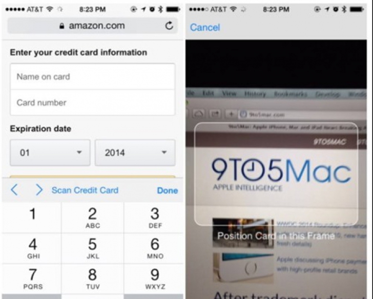 Safari în iOS 8 este capabil să scaneze carduri de credit