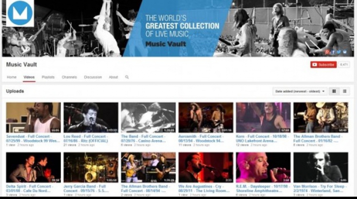 Music Vault oferă gratuit pe YouTube 12.000 de concerte
