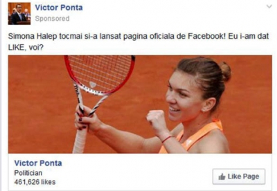 Ponta profita de succesul Simonei Halep pentru a aduna like-uri pe Facebook - publicatie britanica