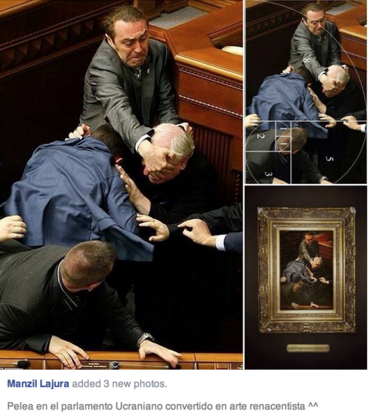 O imagine cu deputaţi ucraineni care se bat în Parlament, comparată cu arta renascentistă