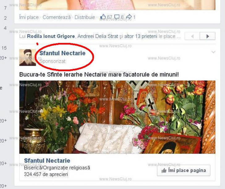 Sfântului Nectarie i se face reclamă plătită pe Facebook