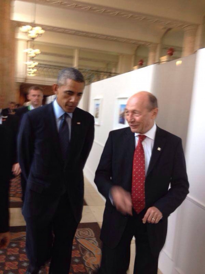 BĂSESCU, la discuţii cu OBAMA şi MERKEL / Foto: Facebook.com