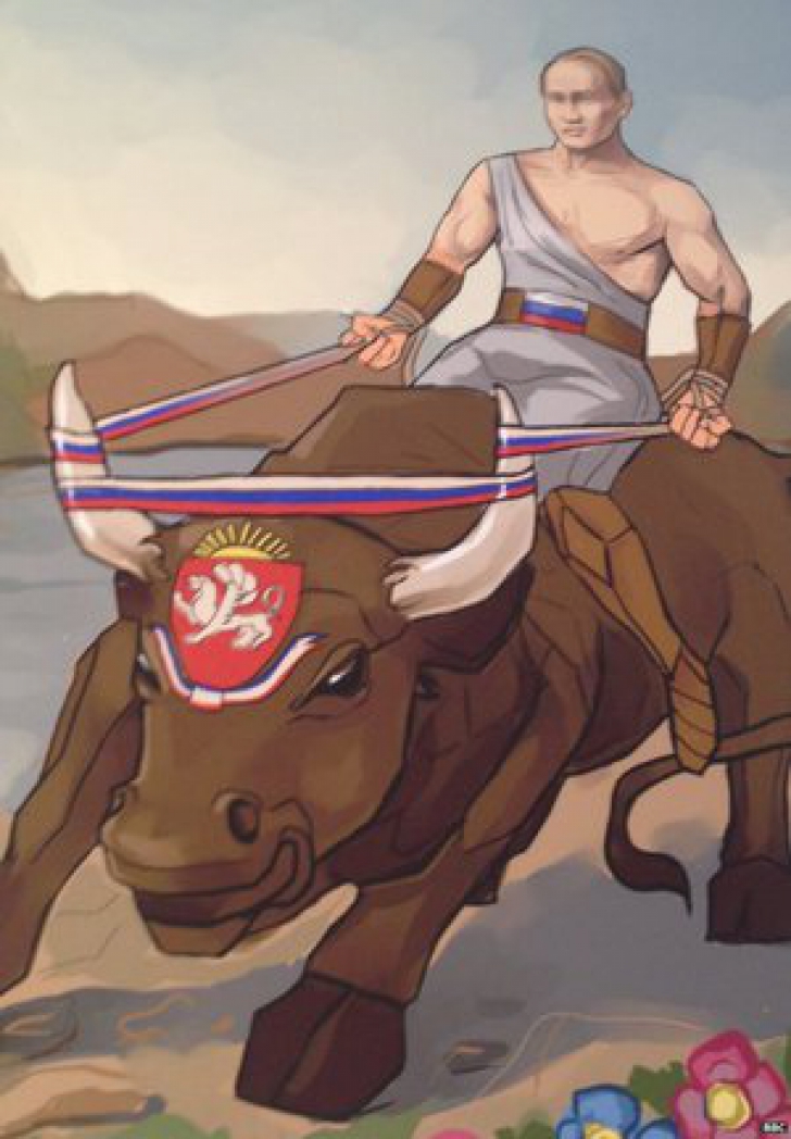 Preşedintele Rusiei, Vladimir Putin, este înfăţişat ca Hercule într-o expoziţie de artă ce are loc la Moscova.