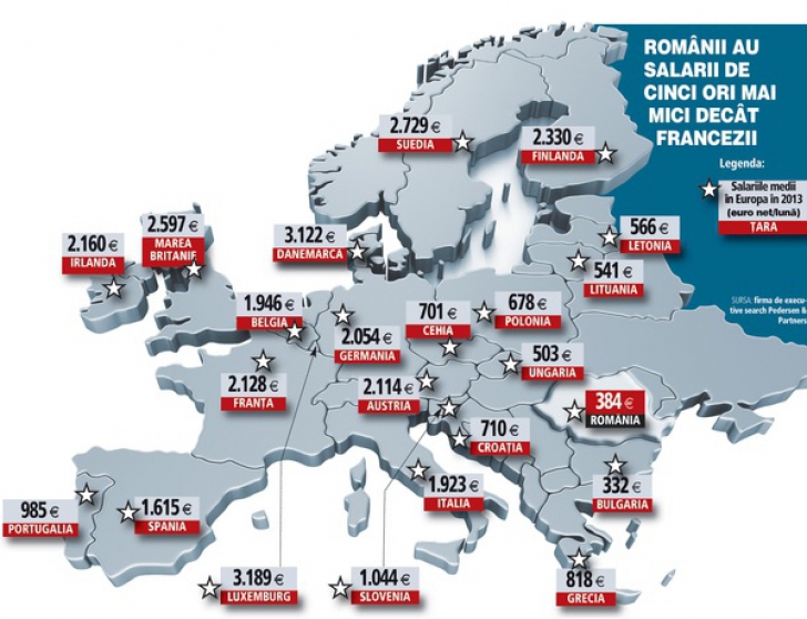 Harta salariilor medii în Europa