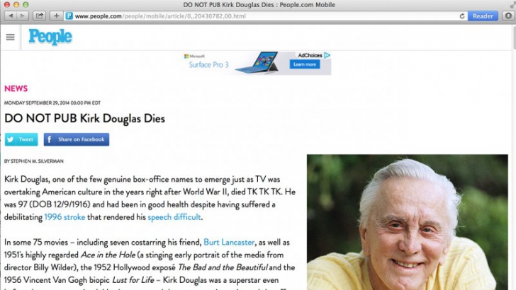 Kirk Douglas, "UCIS" de revista People