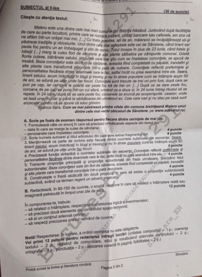 SUBIECTE SIMULARE EVALUARE NAŢIONALĂ 2015. Limba Rom&acirc;nă