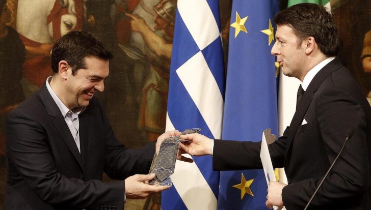 La Roma, premierul italian i-a oferit lui Tsipras o cravată