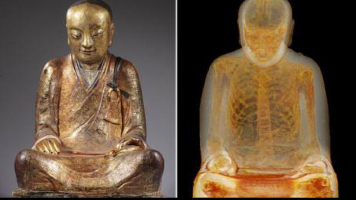 O statuetă din bronz a lui Buddha ascunde în interior scheletul unui călugăr buddhist