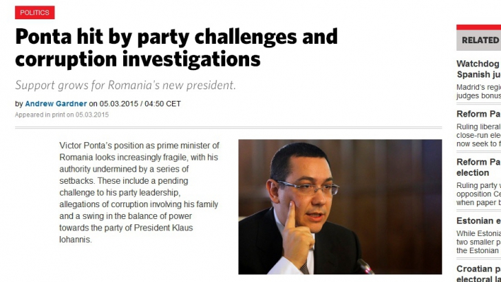 European Voice: Autoritatea lui Victor Ponta este subminată de o serie de eşecuri