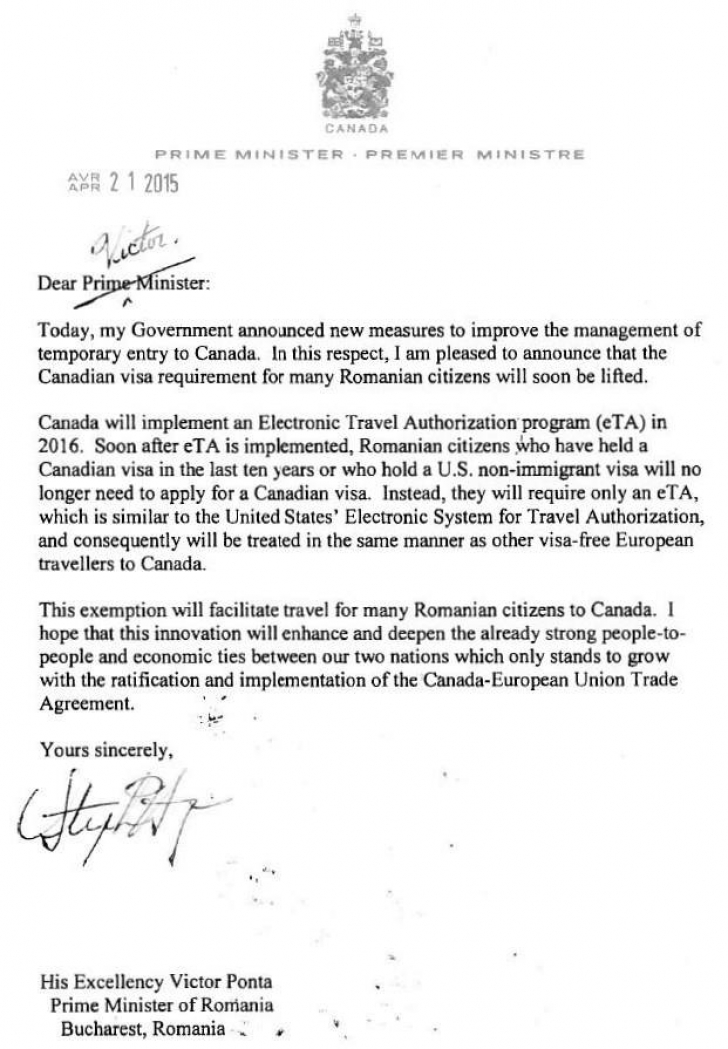 Victor Ponta anunţă relaxarea parţială a vizelor pentru românii care vor să călătorească în Canada
