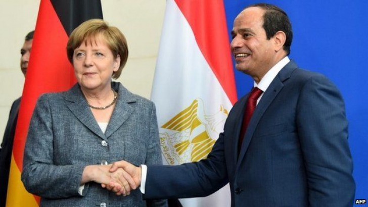 Cancelarul Angela Merkel și liderul egiptean Abdel Fattah al-Sisi