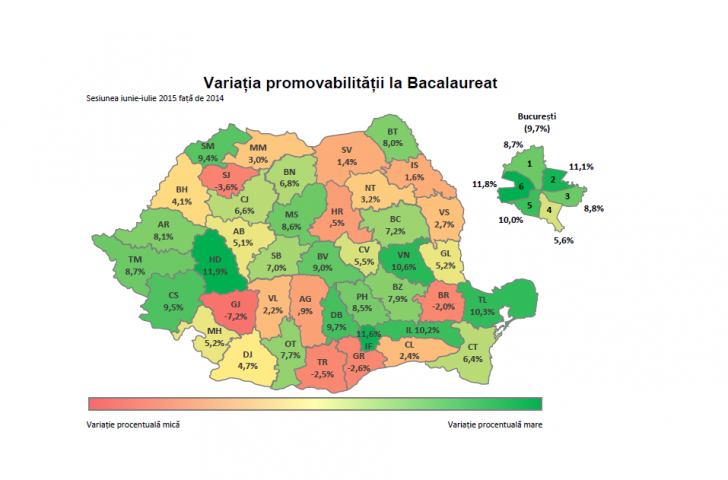 Harta cu promovabilitatea pe judeţe la BACALAUREAT 2015 înainte de contestaţii! IMAGINI
