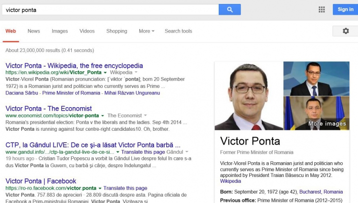 Google anunță că Ponta este fostul prim-ministru al României