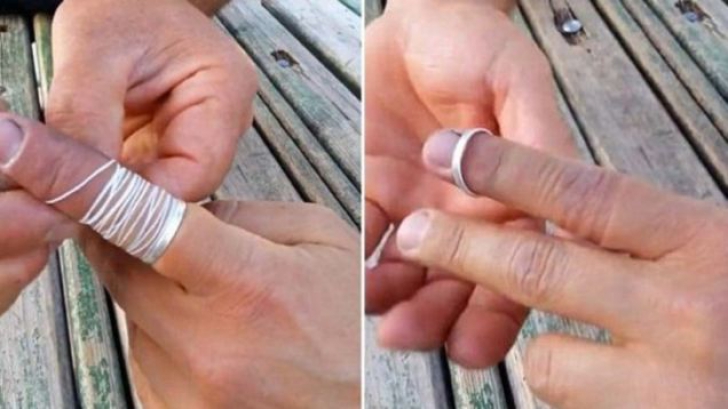Îşi înfăşoară pe deget o aţă, iar rezultatul e imediat: cum dai jos un inel când ţi s-a umflat mâna