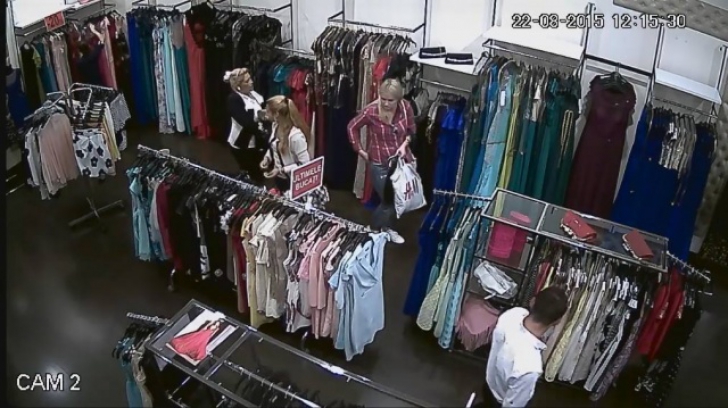 Cum a fost surprinsă de camerele de supraveghere o femeie într-un magazin de rochii din Cluj