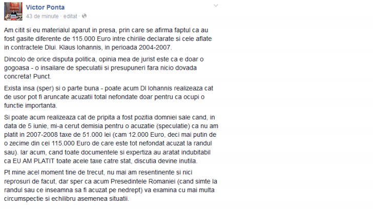 Victor Ponta, gafă incredibilă de scriere într-o postare pe facebook