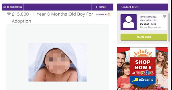 Bebeluş de vânzare pe un site de anunţuri 