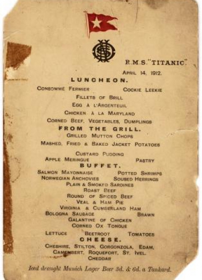 Ce mâncare a fost servită la ultimul prânz de pe Titanic. Meniul a fost scos la licitaţie