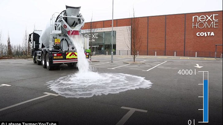 Cum arată asfaltul care înghite 4.000 de litri de apă într-un minut