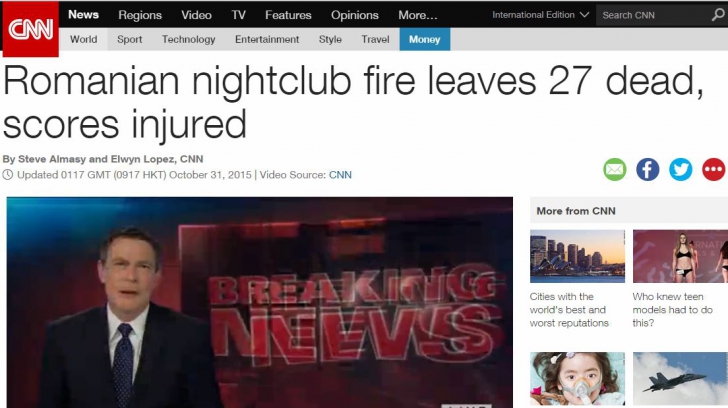 Incendiul din Clubul Colectiv, Breaking News în presa internațională