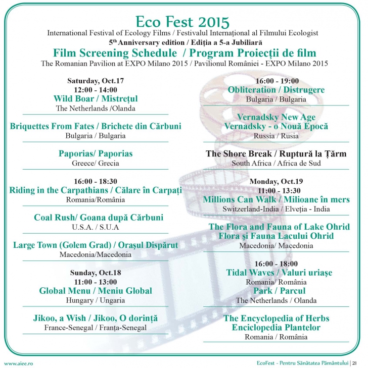 Festivalul Internațional al Filmului Ecologist Eco Fest începe sâmbătă, la Milano