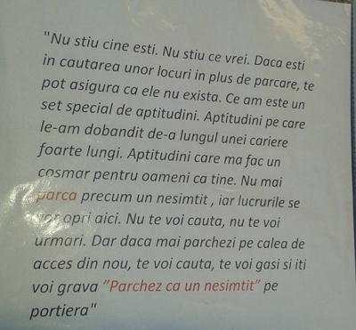 Mesajul găsit pe parbriz de un şofer din Iaşi. "Nu ştiu cine eşti. Te voi căuta, te voi găsi"