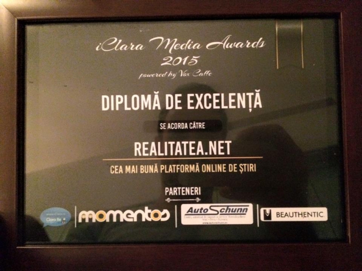 Site-ul www.realitatea.net, premiat la gala diplomelor de excelență iClara Media Awards