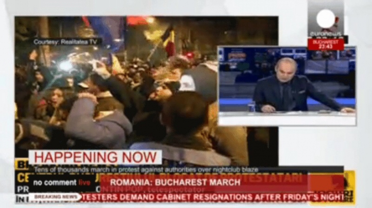 Euronews a transmis LIVE imaginile Realitatea TV cu protestul uriaș de la București