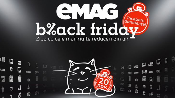 Reduceri de Black Friday 2015 anunțate de eMAG în noaptea de joi spre vineri. Ne așteptăm ca eMAG să înceapă promoțiile ca anul trecut, în jurul orei 7 dimineața