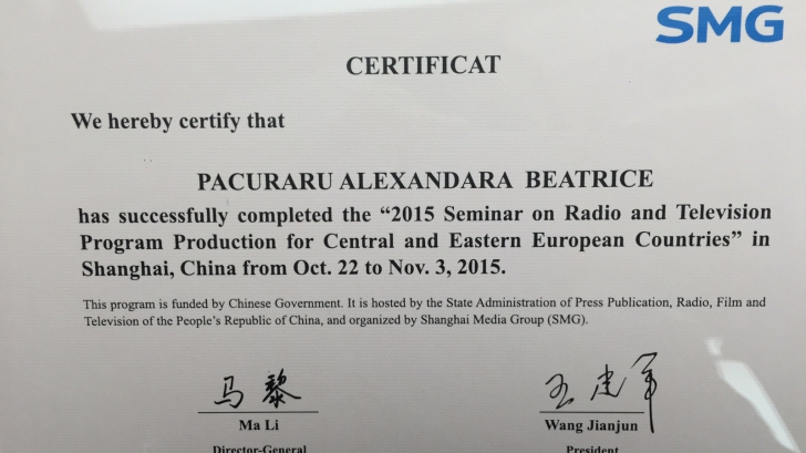 Alexandra Păcuraru, diplomă la un seminar de televiziune din China! Cum a fost acolo