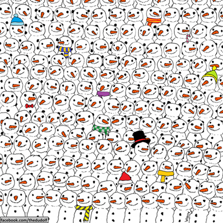 Testul care face senzație pe Internet. Există un urs panda printre oamenii de zăpadă. Îl vezi? 