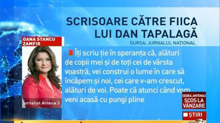 Avocatul Poporului: Nu putem analiza scrisoarea Oanei Stancu pentru fiica minoră a lui Tapalagă