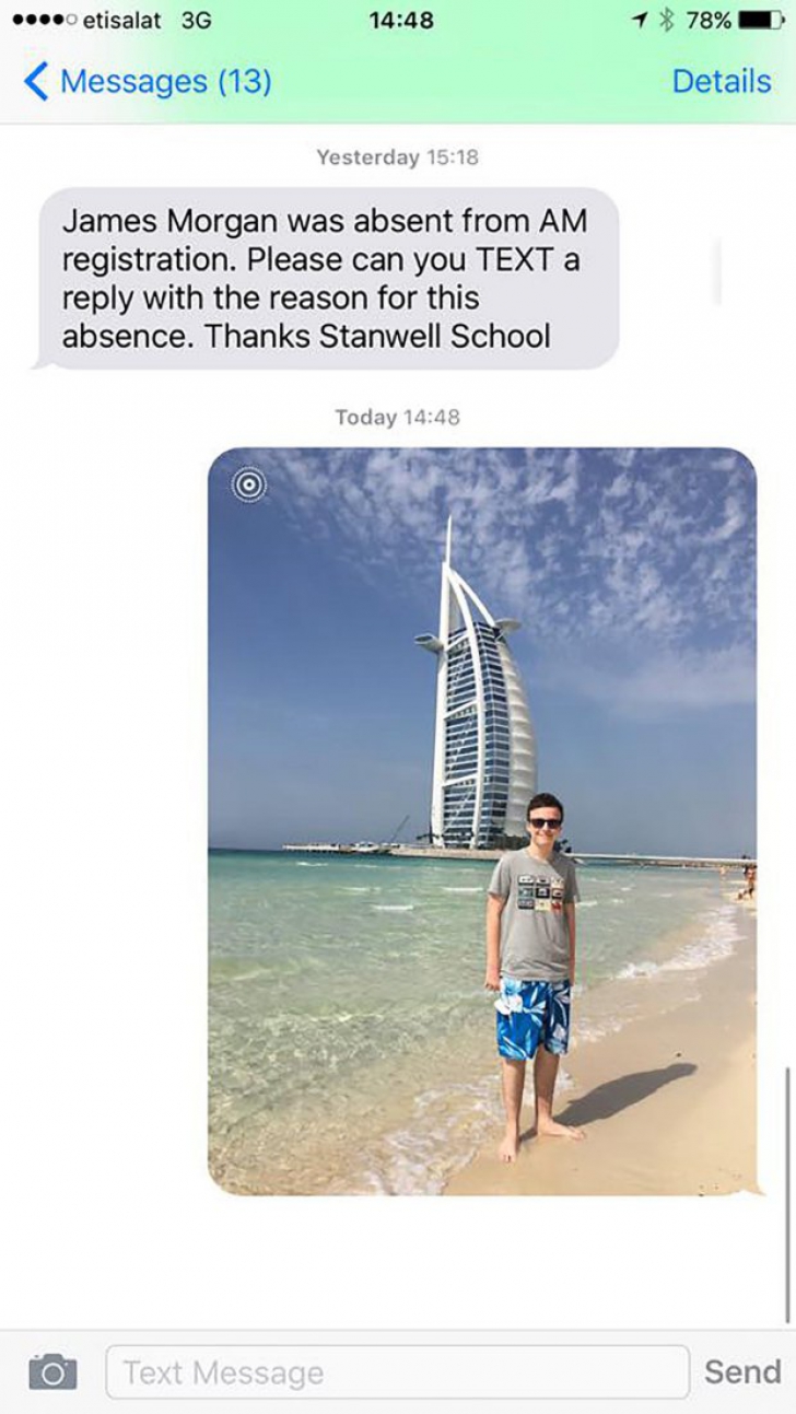 I-a trimis profesorului o poză ca să-i învoiască fiul. A doua zi, băiatul a fost exmatriculat