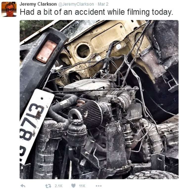 Jeremy Clarkson a avut un accident de maşină. Fotografia care i-a îngrijorat pe fani