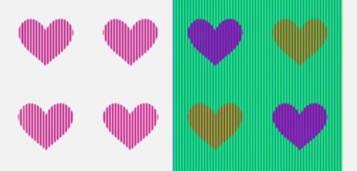 Iluzia optică devenită viral pe Internet. Ce culori credeți că au cele două inimi?