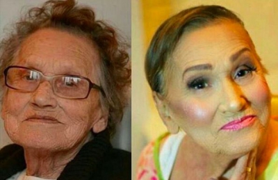 Cum se transformă această bătrână după ce este machiată. Nu-i mai dai 80 de ani