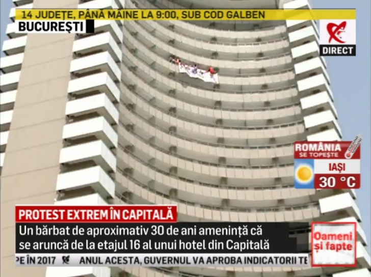 Protestatarul de la hotelul Intercontinental din Capitală a fost ridicat de poliţişti.  Update