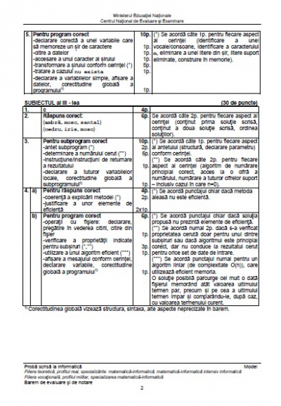 BAC 2016 Subiecte şi barem INFORMATICĂ