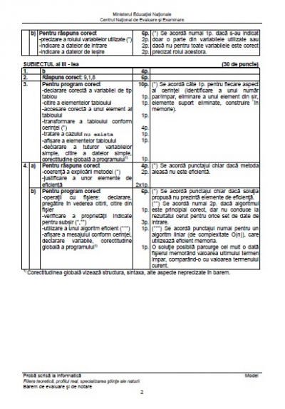 BAC 2016 Subiecte şi barem INFORMATICĂ